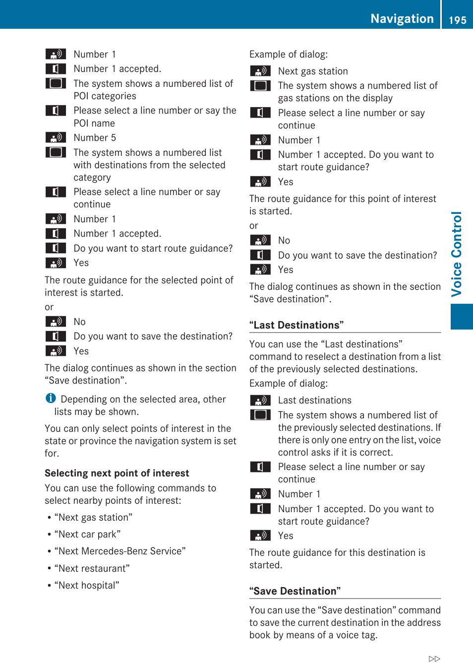 Voice control, Navigation | Mercedes-Benz G-Class 2010 COMAND Manual User Manual | Page 197 / 224