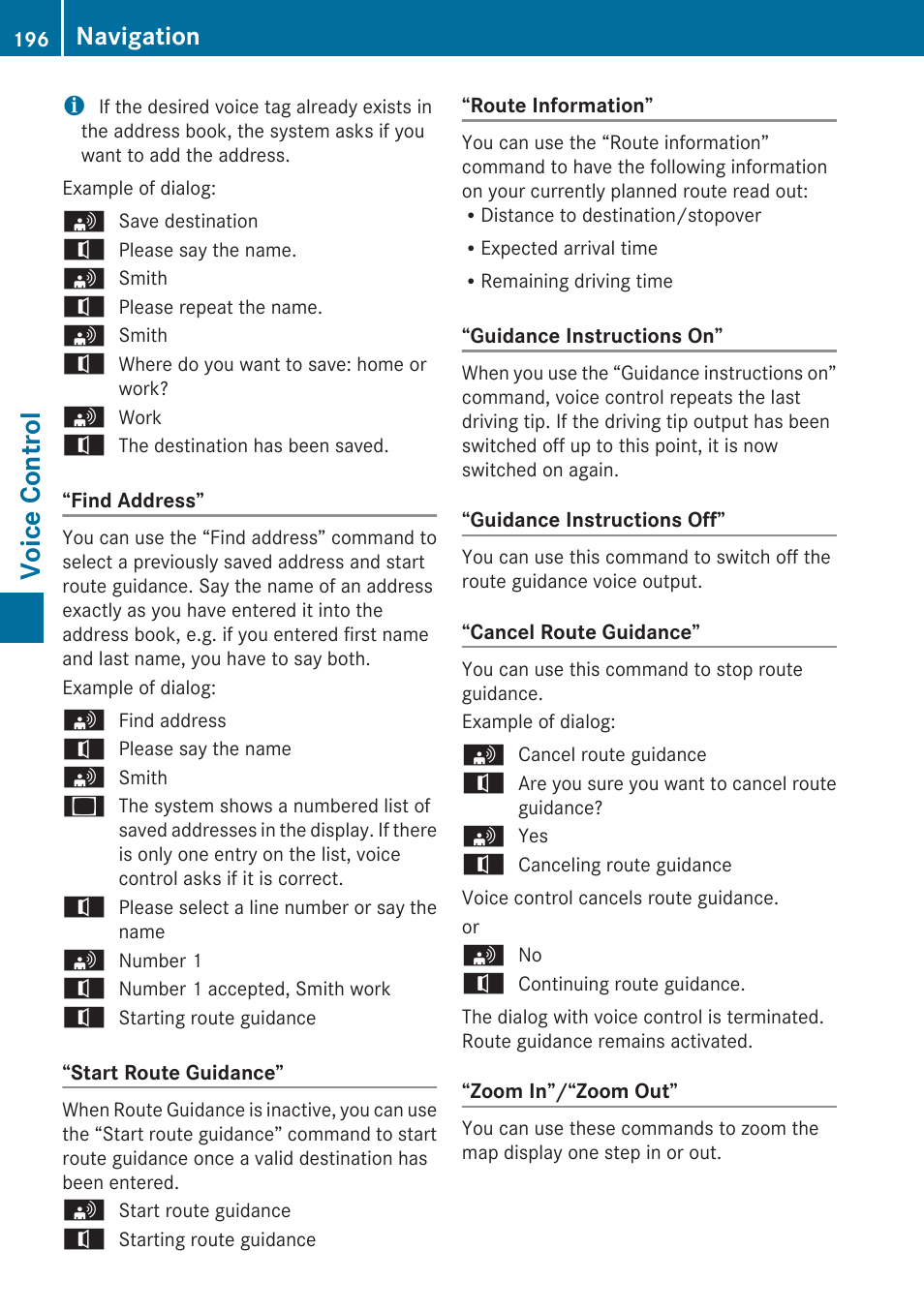 Voice control, Navigation | Mercedes-Benz G-Class 2010 COMAND Manual User Manual | Page 198 / 224