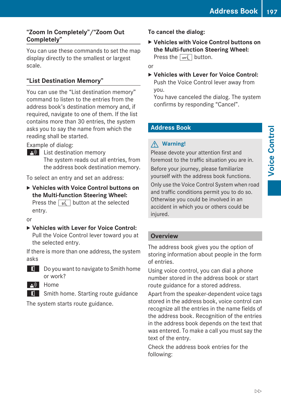 Address book, Overview, Voice control | Mercedes-Benz G-Class 2010 COMAND Manual User Manual | Page 199 / 224