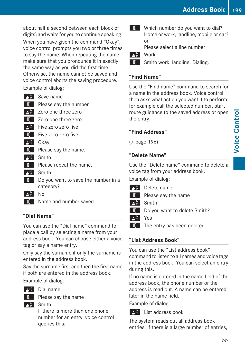 Voice control, Address book | Mercedes-Benz G-Class 2010 COMAND Manual User Manual | Page 201 / 224
