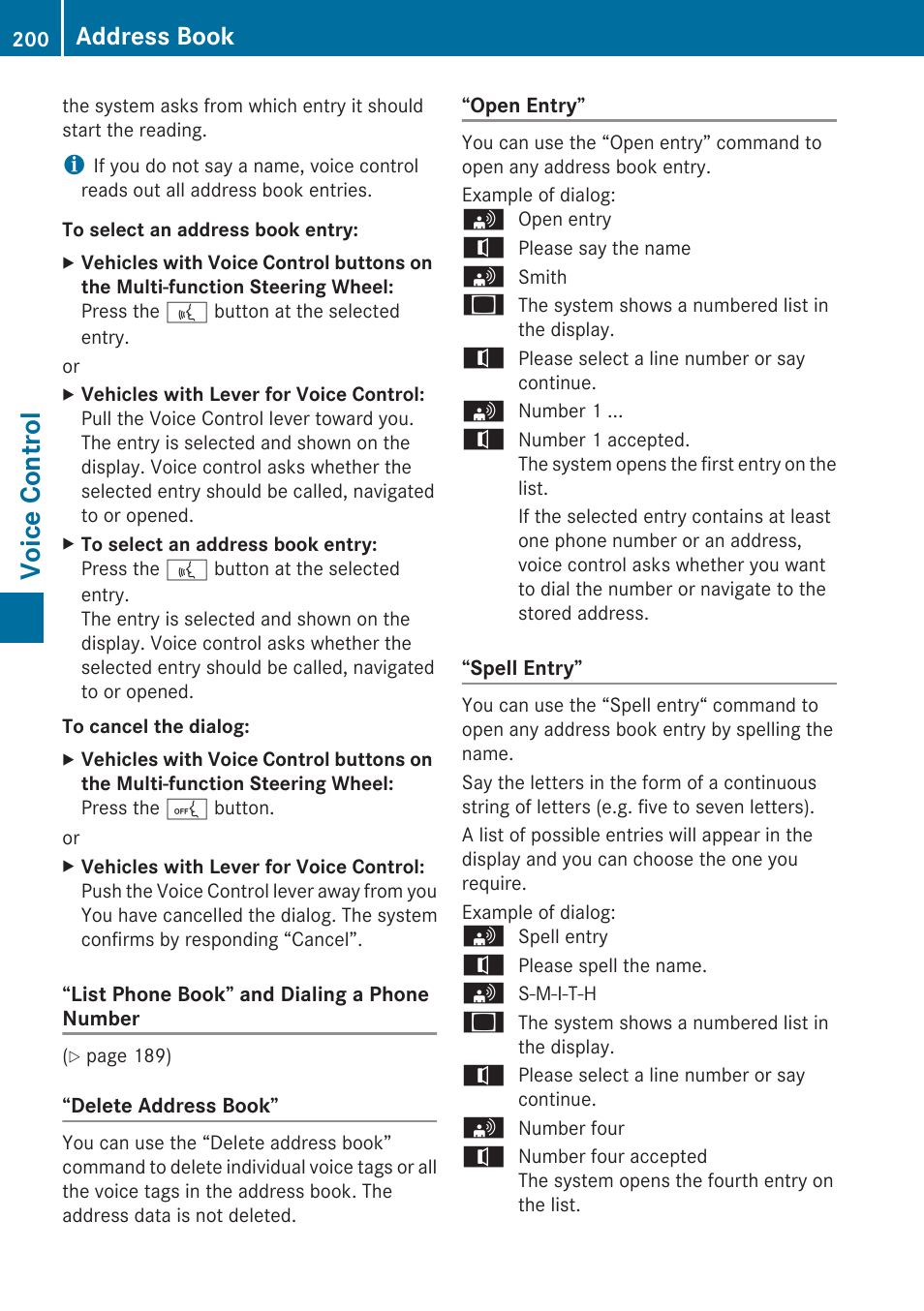 Voice control, Address book | Mercedes-Benz G-Class 2010 COMAND Manual User Manual | Page 202 / 224