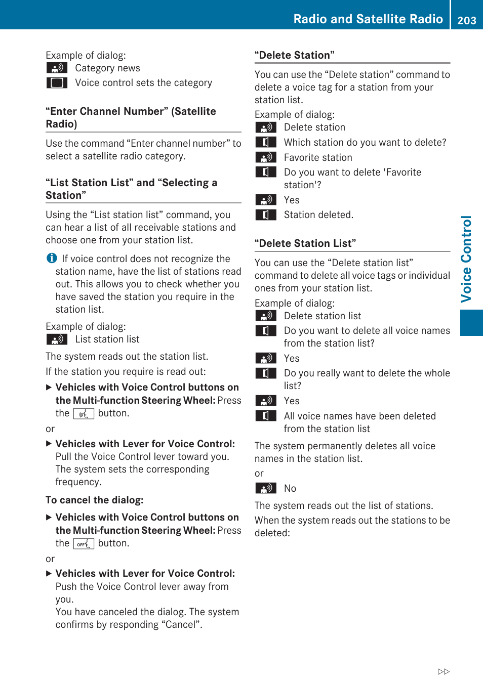 Voice control, Radio and satellite radio | Mercedes-Benz G-Class 2010 COMAND Manual User Manual | Page 205 / 224