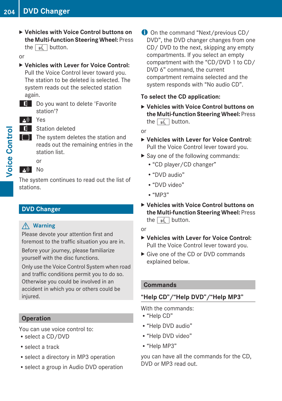 Dvd changer, Operation, Commands | Voice control | Mercedes-Benz G-Class 2010 COMAND Manual User Manual | Page 206 / 224