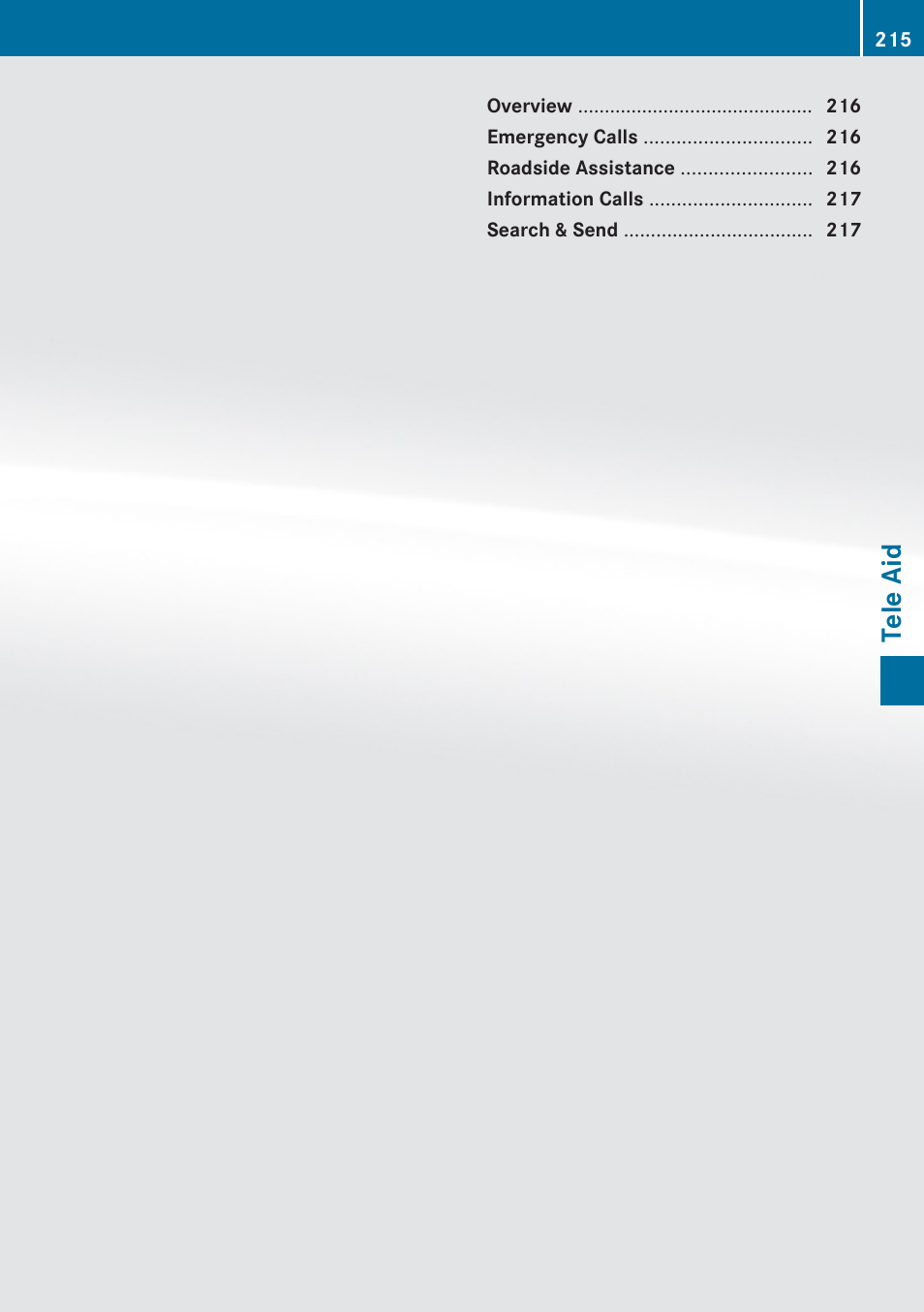 Tele aid | Mercedes-Benz G-Class 2010 COMAND Manual User Manual | Page 217 / 224