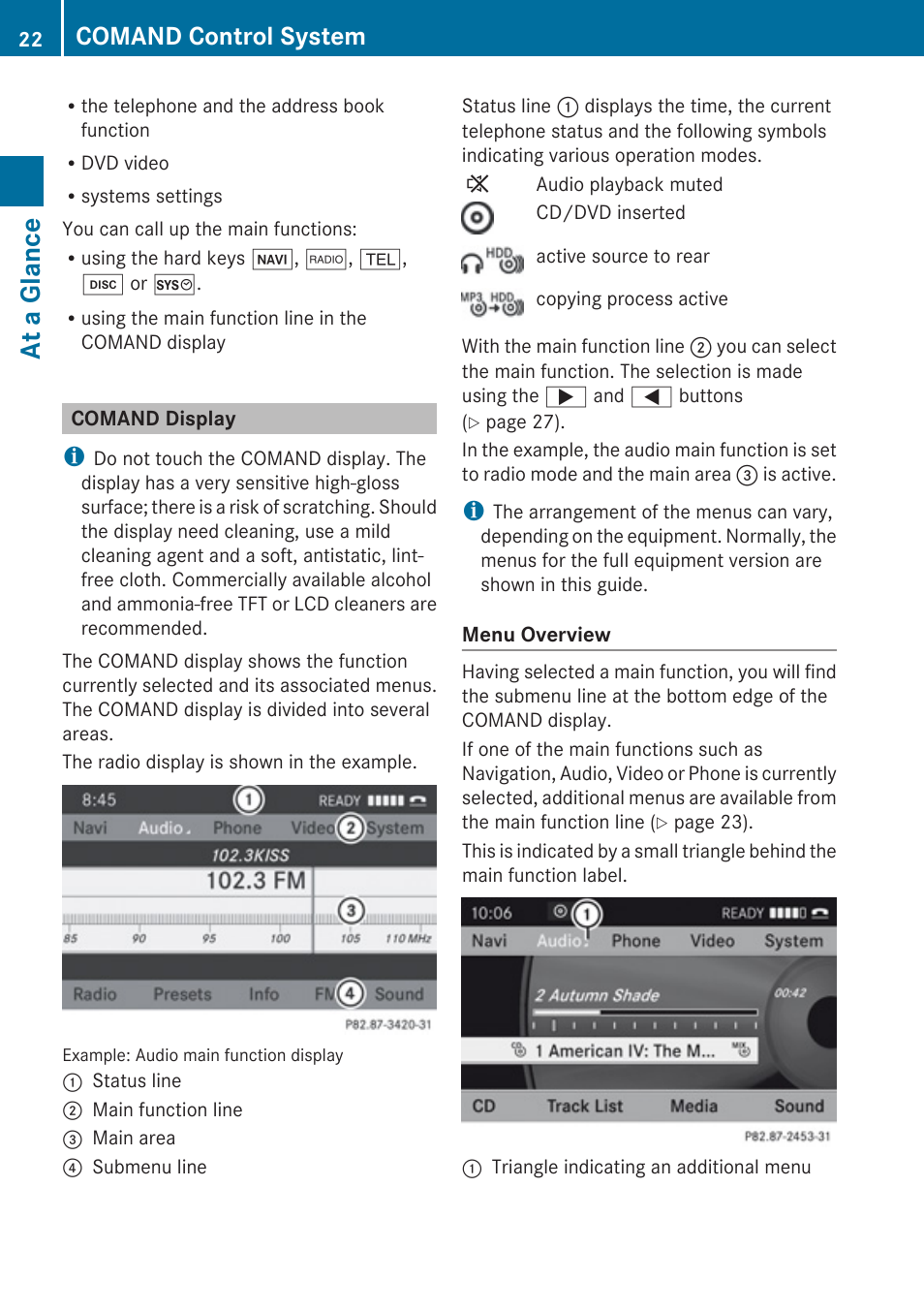Comand display, At a glance, Comand control system | Mercedes-Benz G-Class 2010 COMAND Manual User Manual | Page 24 / 224