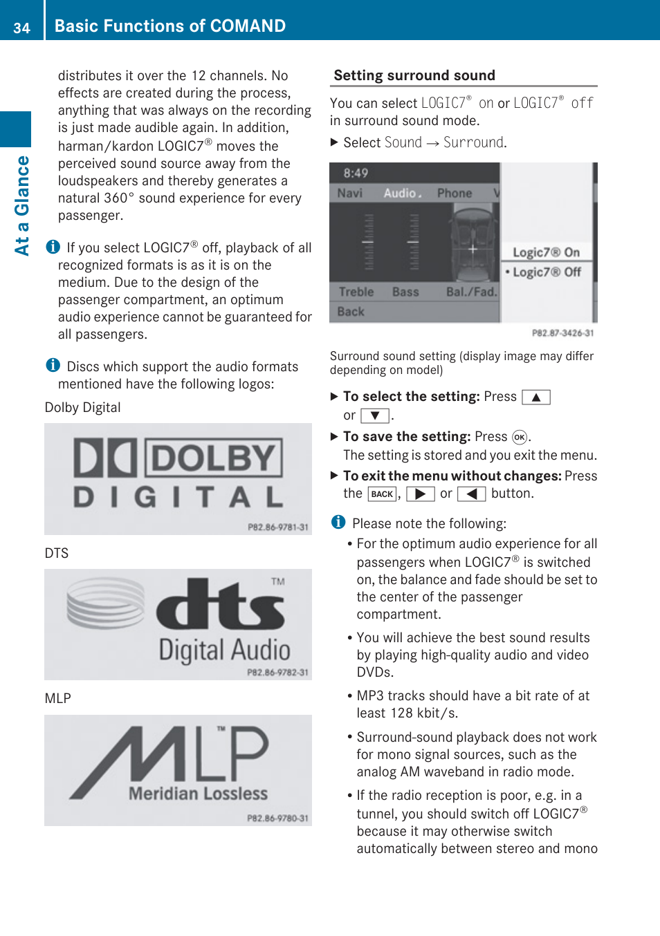 At a glance, Basic functions of comand | Mercedes-Benz G-Class 2010 COMAND Manual User Manual | Page 36 / 224