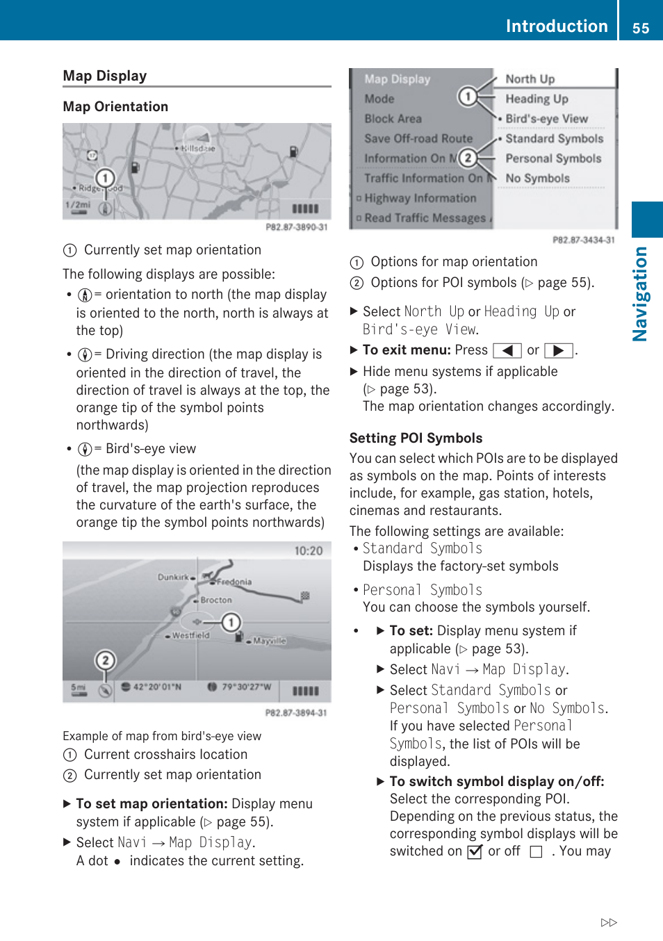 Set map orientation, Navigation, Introduction | Mercedes-Benz G-Class 2010 COMAND Manual User Manual | Page 57 / 224