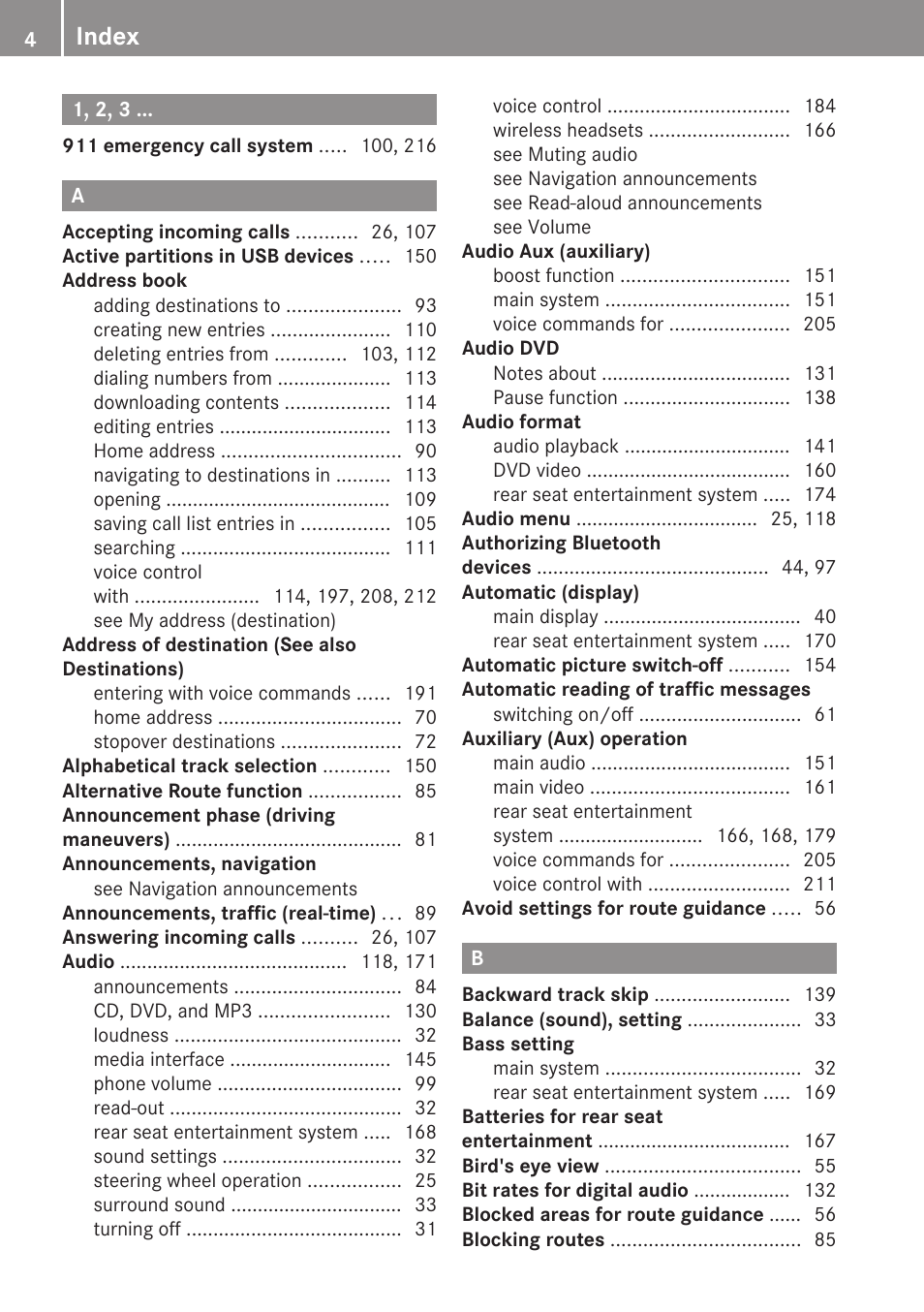 Index | Mercedes-Benz G-Class 2010 COMAND Manual User Manual | Page 6 / 224