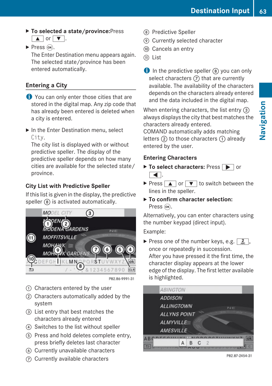 Navigation, Destination input | Mercedes-Benz G-Class 2010 COMAND Manual User Manual | Page 65 / 224