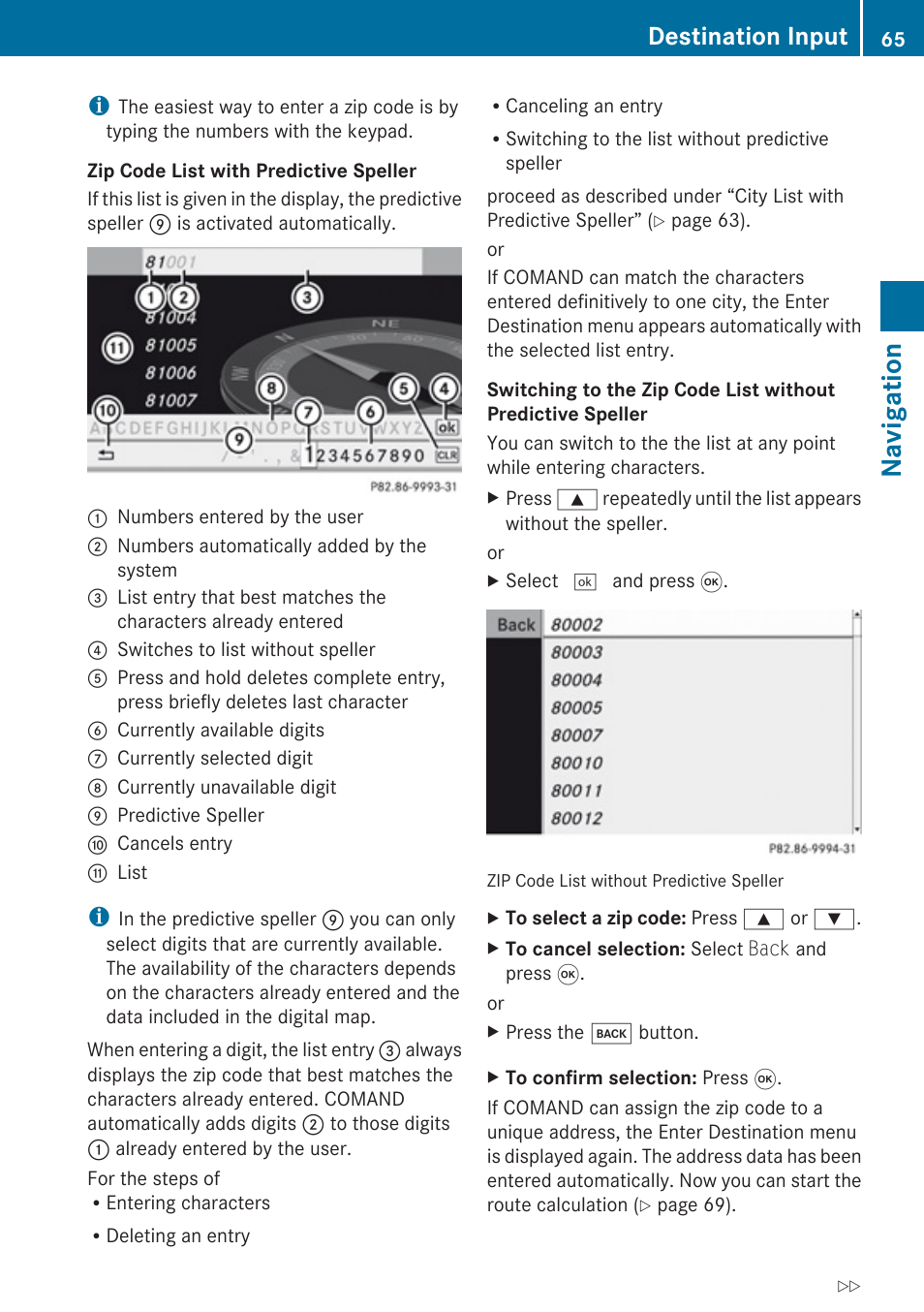Navigation, Destination input | Mercedes-Benz G-Class 2010 COMAND Manual User Manual | Page 67 / 224