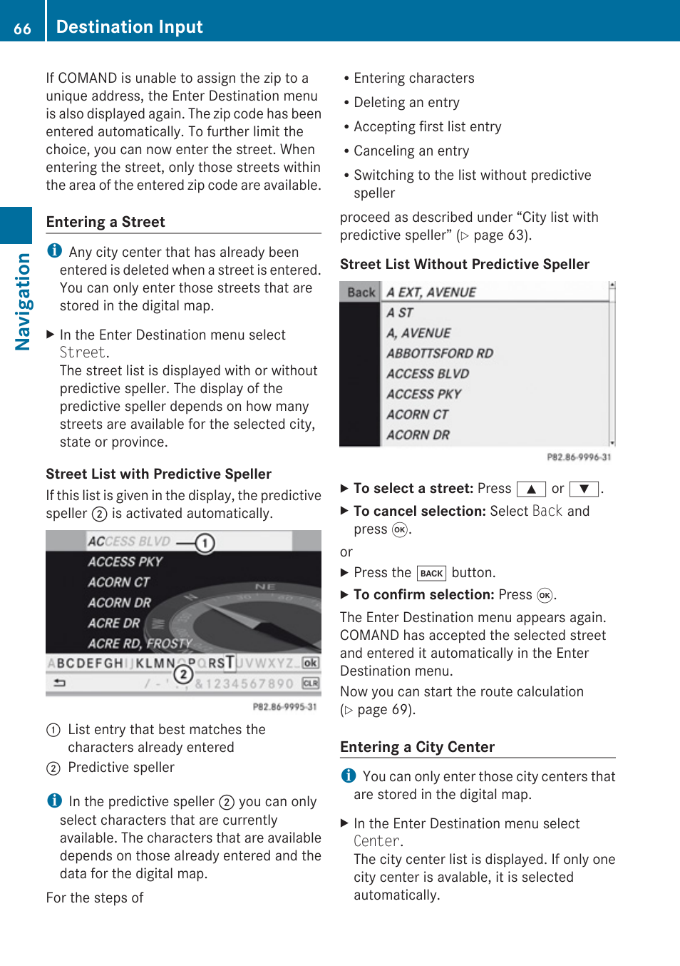 Navigation, Destination input | Mercedes-Benz G-Class 2010 COMAND Manual User Manual | Page 68 / 224