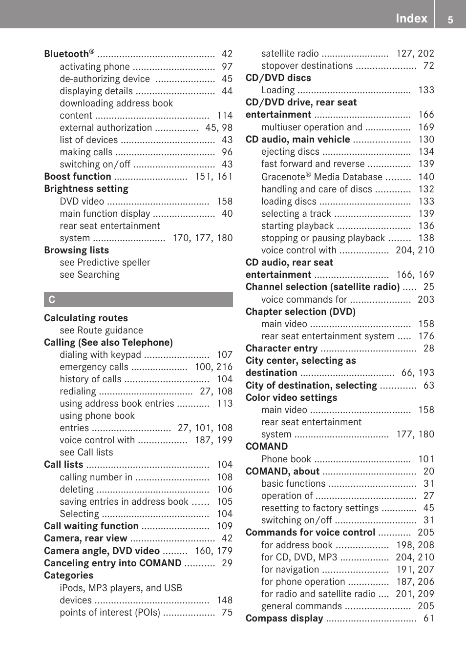 Index | Mercedes-Benz G-Class 2010 COMAND Manual User Manual | Page 7 / 224