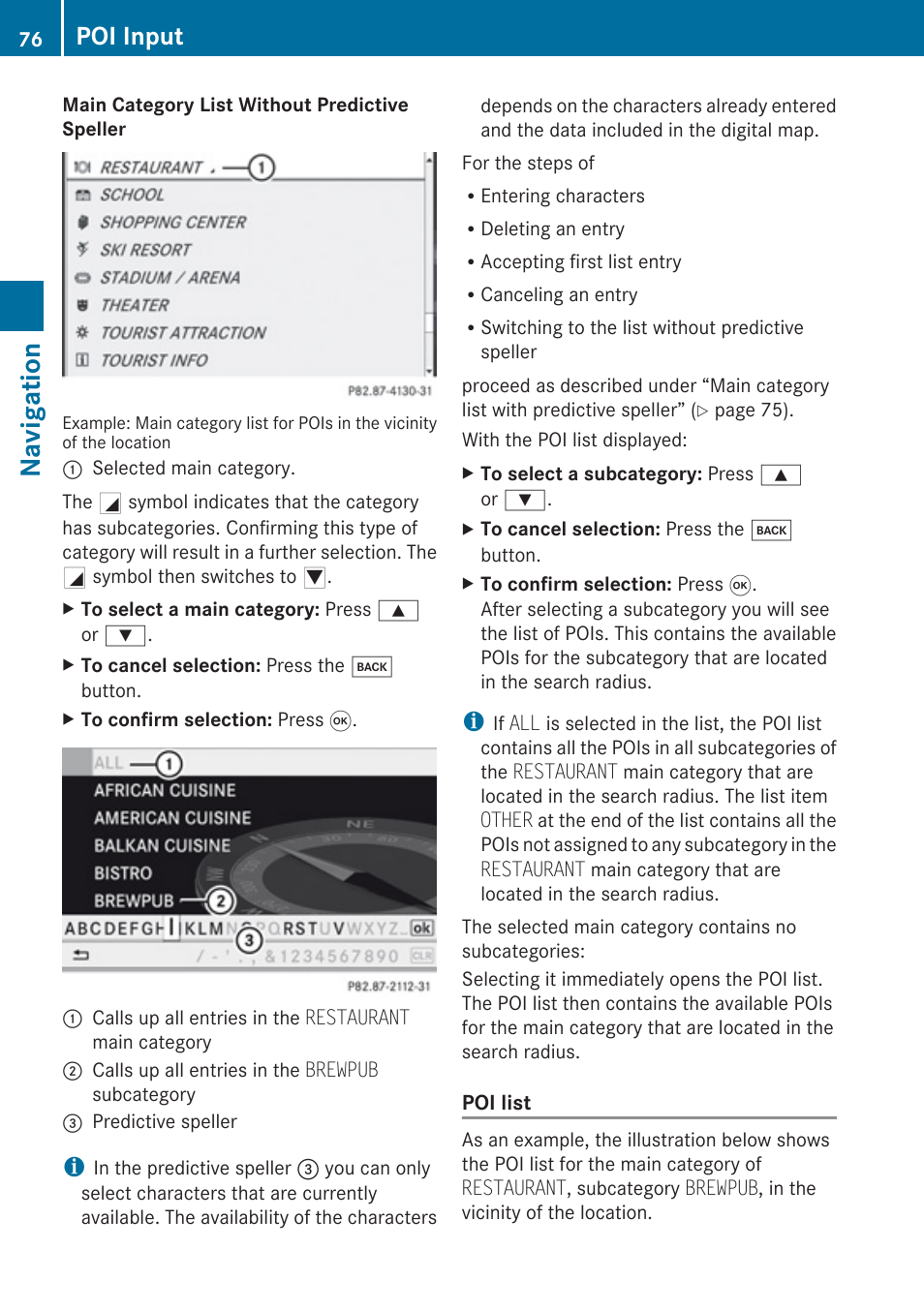 Navigation, Poi input | Mercedes-Benz G-Class 2010 COMAND Manual User Manual | Page 78 / 224
