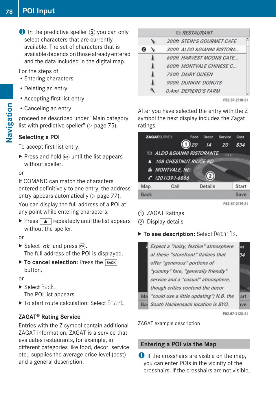 Entering a poi via the map, Navigation, Poi input | Mercedes-Benz G-Class 2010 COMAND Manual User Manual | Page 80 / 224