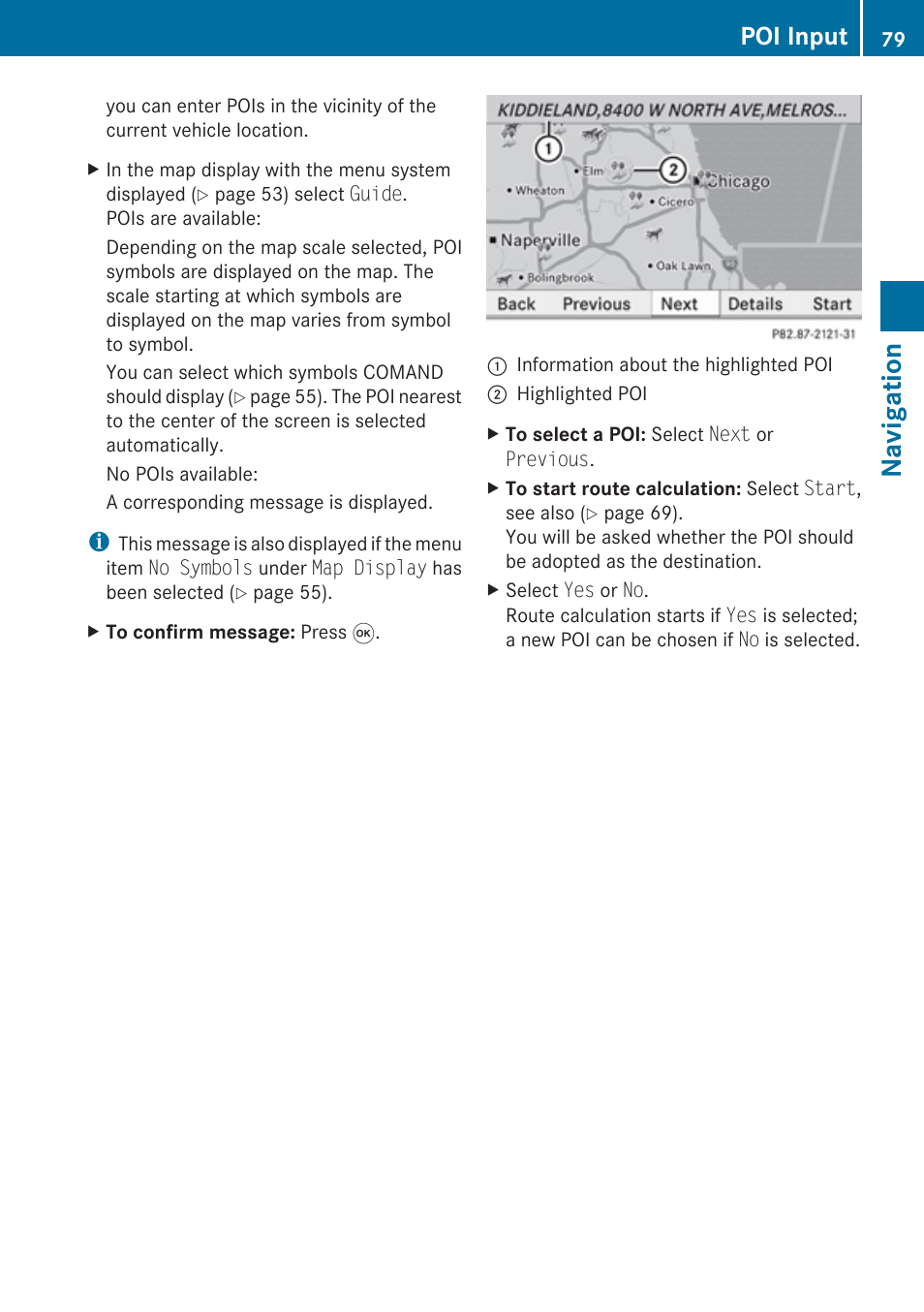 Navigation, Poi input | Mercedes-Benz G-Class 2010 COMAND Manual User Manual | Page 81 / 224
