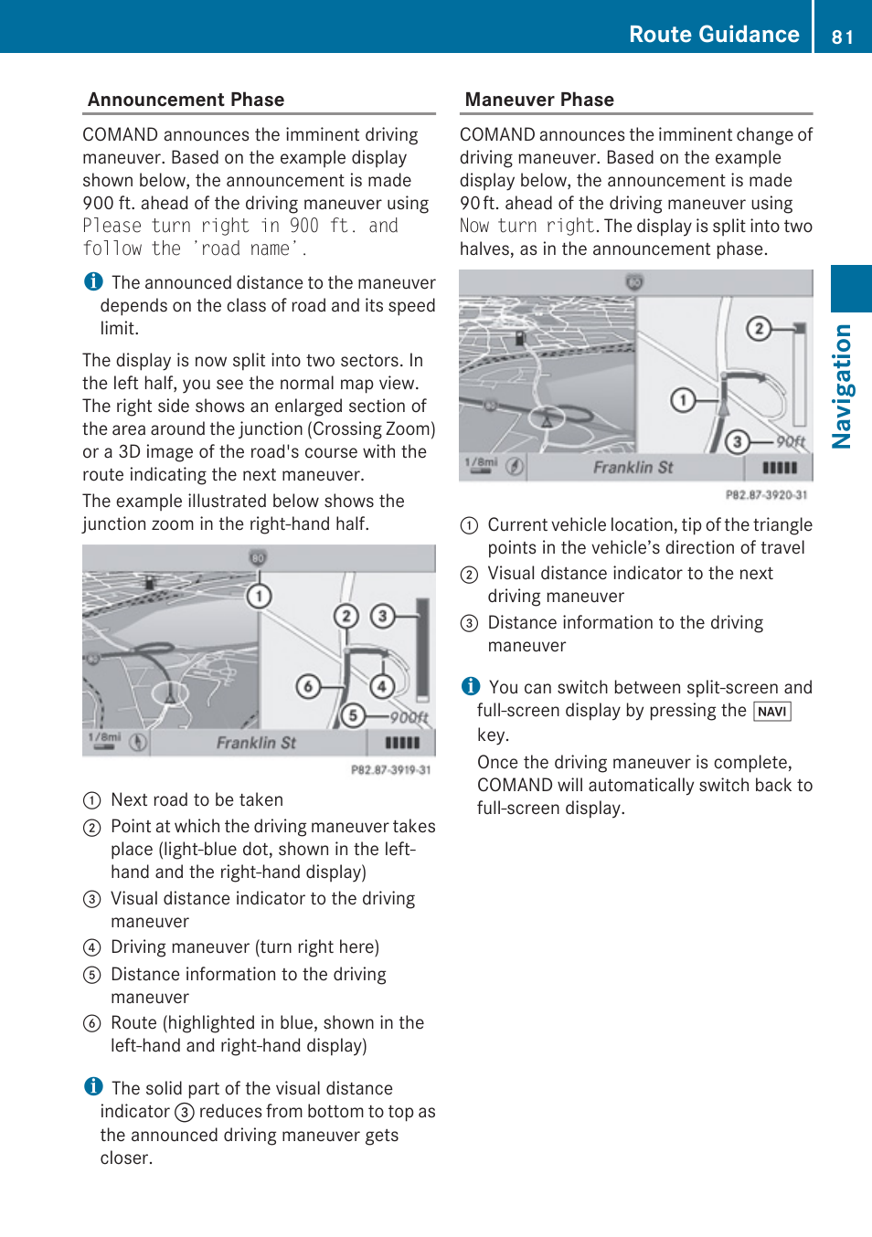 Navigation, Route guidance | Mercedes-Benz G-Class 2010 COMAND Manual User Manual | Page 83 / 224