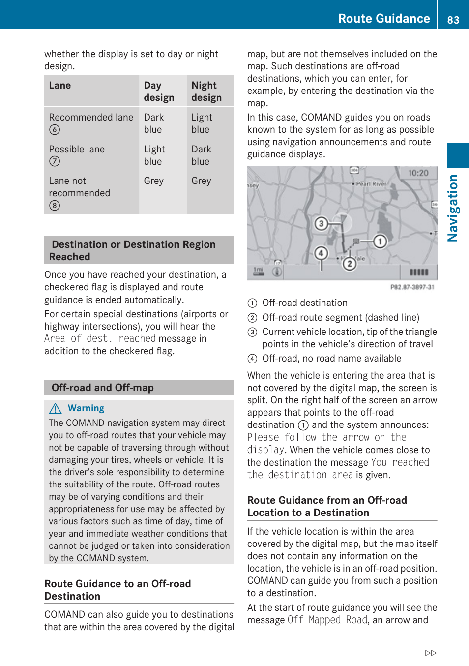 Destination or destination region reached, Off-road and off-map, Navigation | Route guidance | Mercedes-Benz G-Class 2010 COMAND Manual User Manual | Page 85 / 224