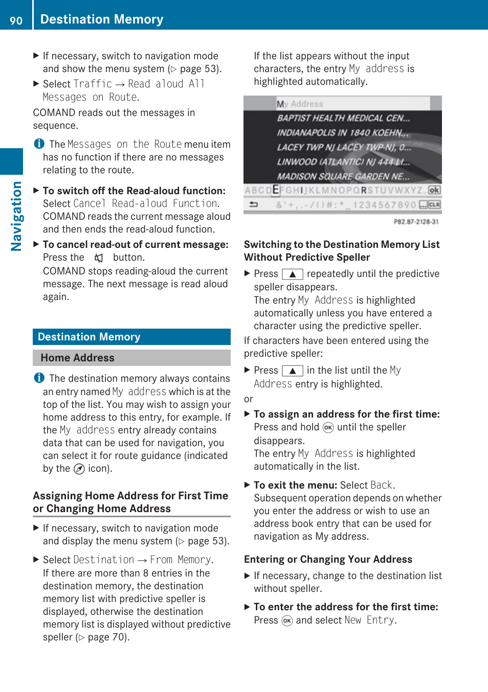 Destination memory, Home address, Guidance | Navigation | Mercedes-Benz G-Class 2010 COMAND Manual User Manual | Page 92 / 224