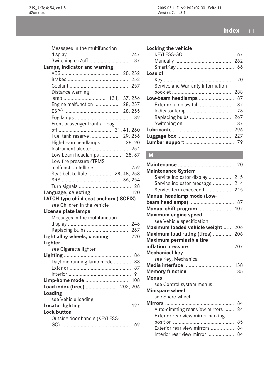 Index | Mercedes-Benz CLS-Class 2010 Owners Manual User Manual | Page 13 / 308