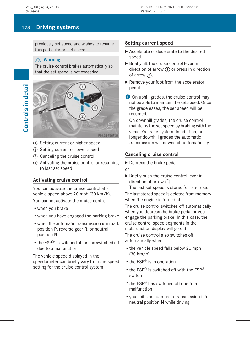 Controls in detail, Driving systems | Mercedes-Benz CLS-Class 2010 Owners Manual User Manual | Page 130 / 308