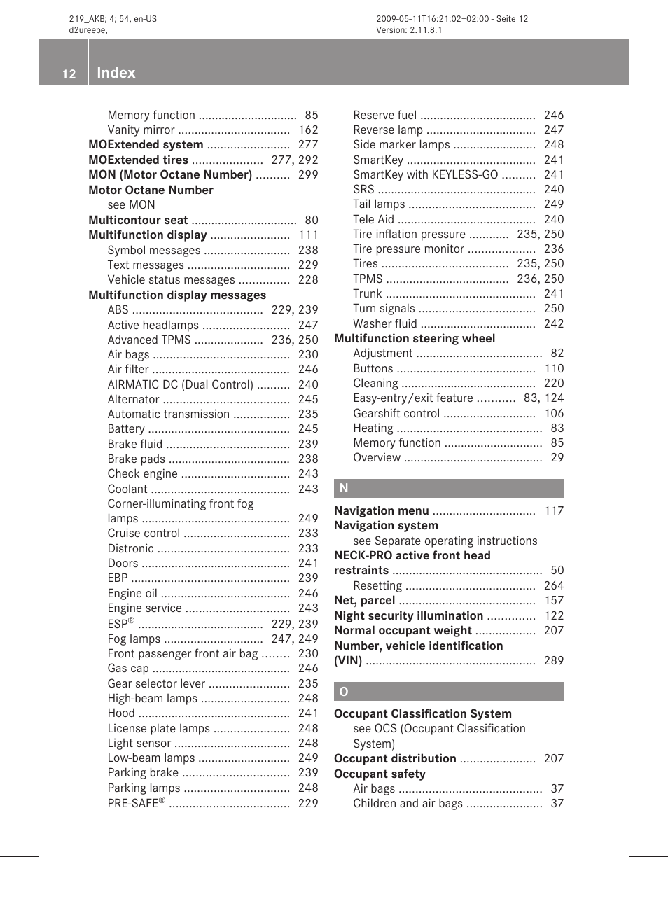 Index | Mercedes-Benz CLS-Class 2010 Owners Manual User Manual | Page 14 / 308