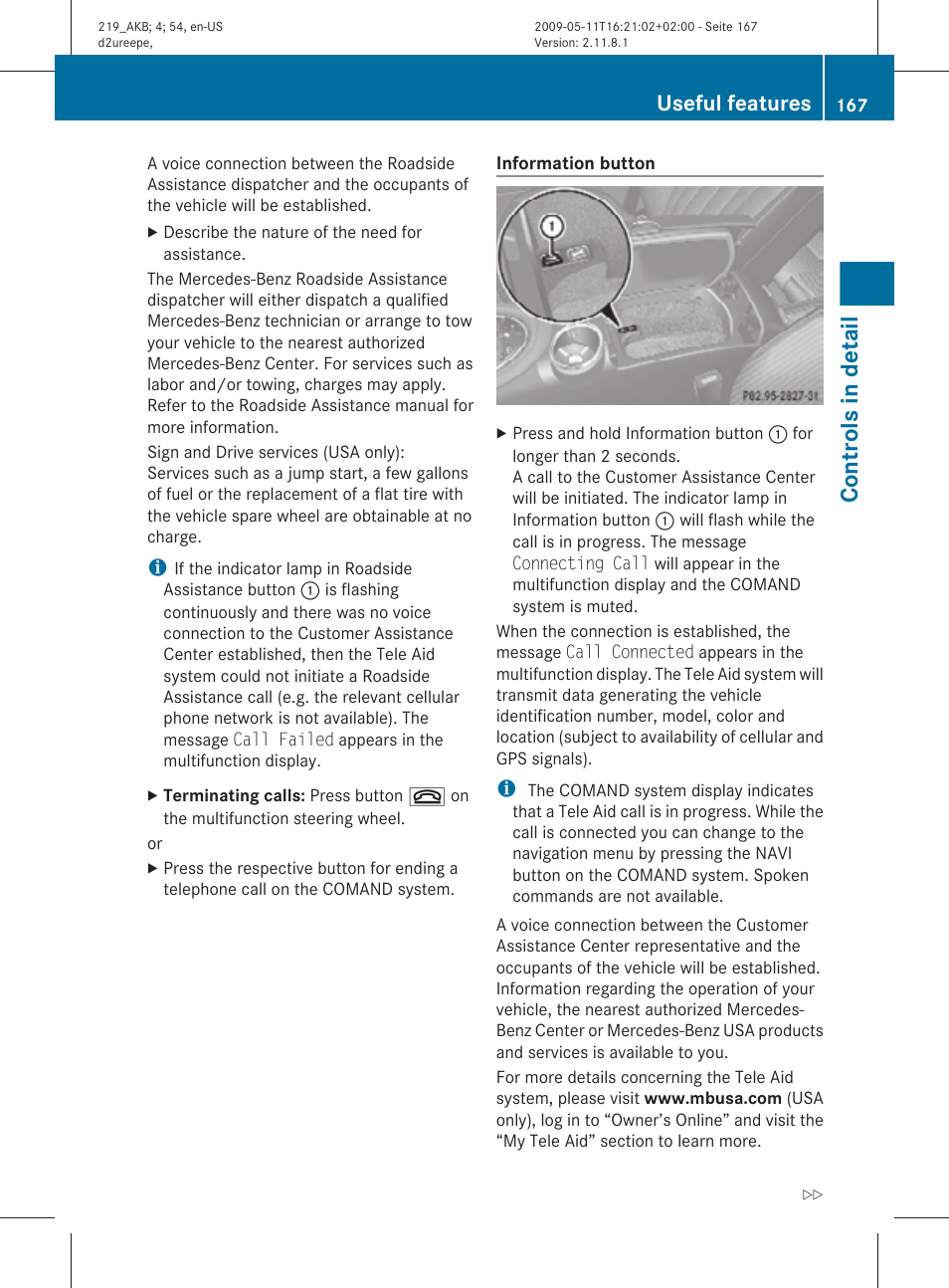 Controls in detail, Useful features | Mercedes-Benz CLS-Class 2010 Owners Manual User Manual | Page 169 / 308