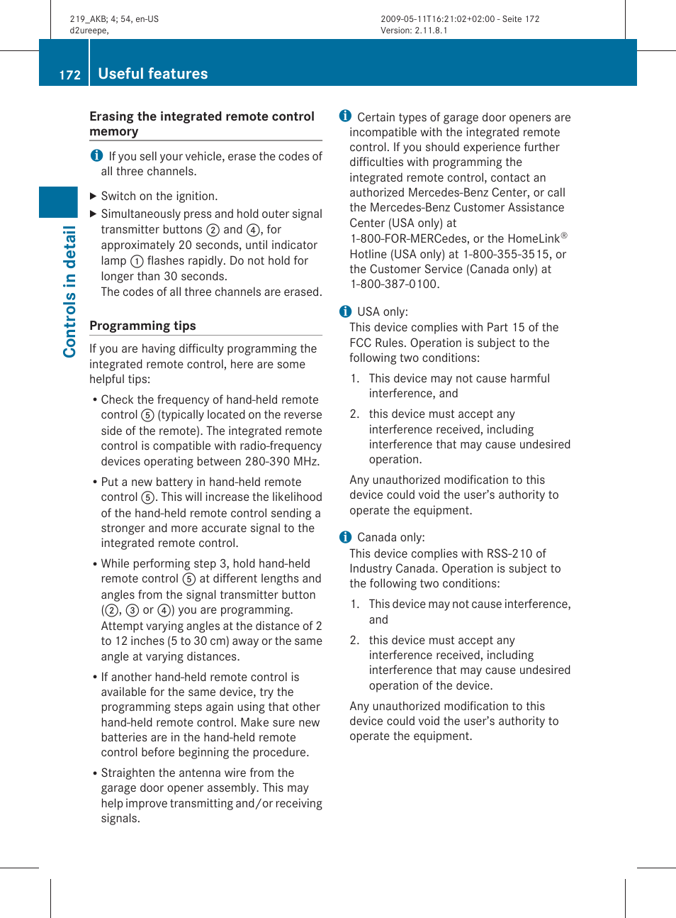 Controls in detail, Useful features | Mercedes-Benz CLS-Class 2010 Owners Manual User Manual | Page 174 / 308