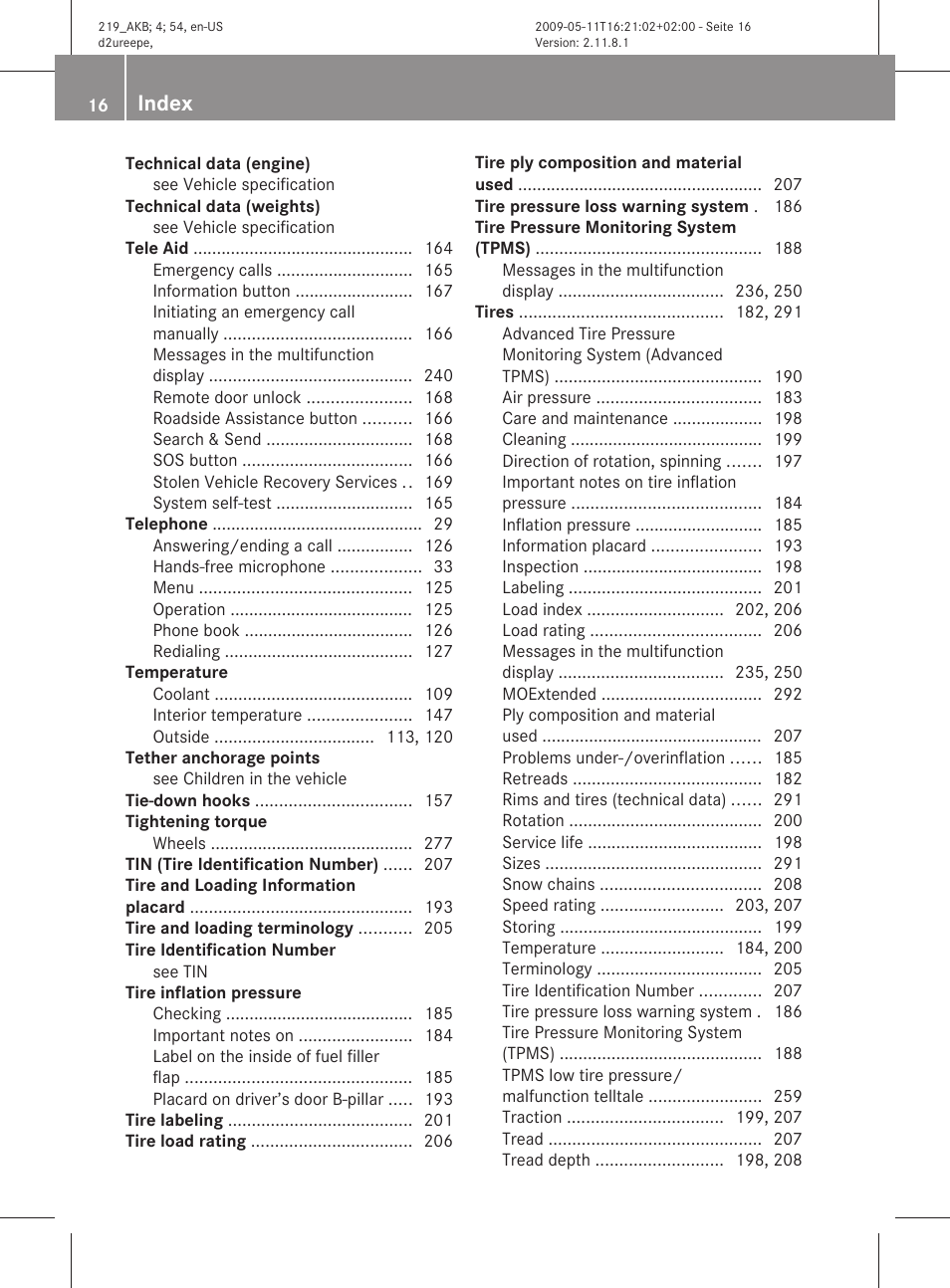 Index | Mercedes-Benz CLS-Class 2010 Owners Manual User Manual | Page 18 / 308