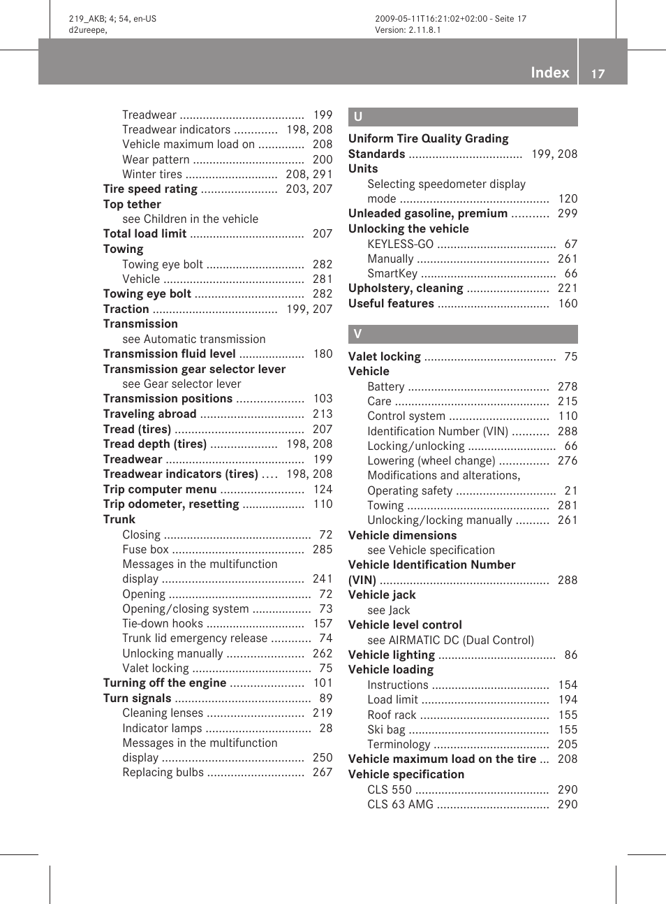Index | Mercedes-Benz CLS-Class 2010 Owners Manual User Manual | Page 19 / 308