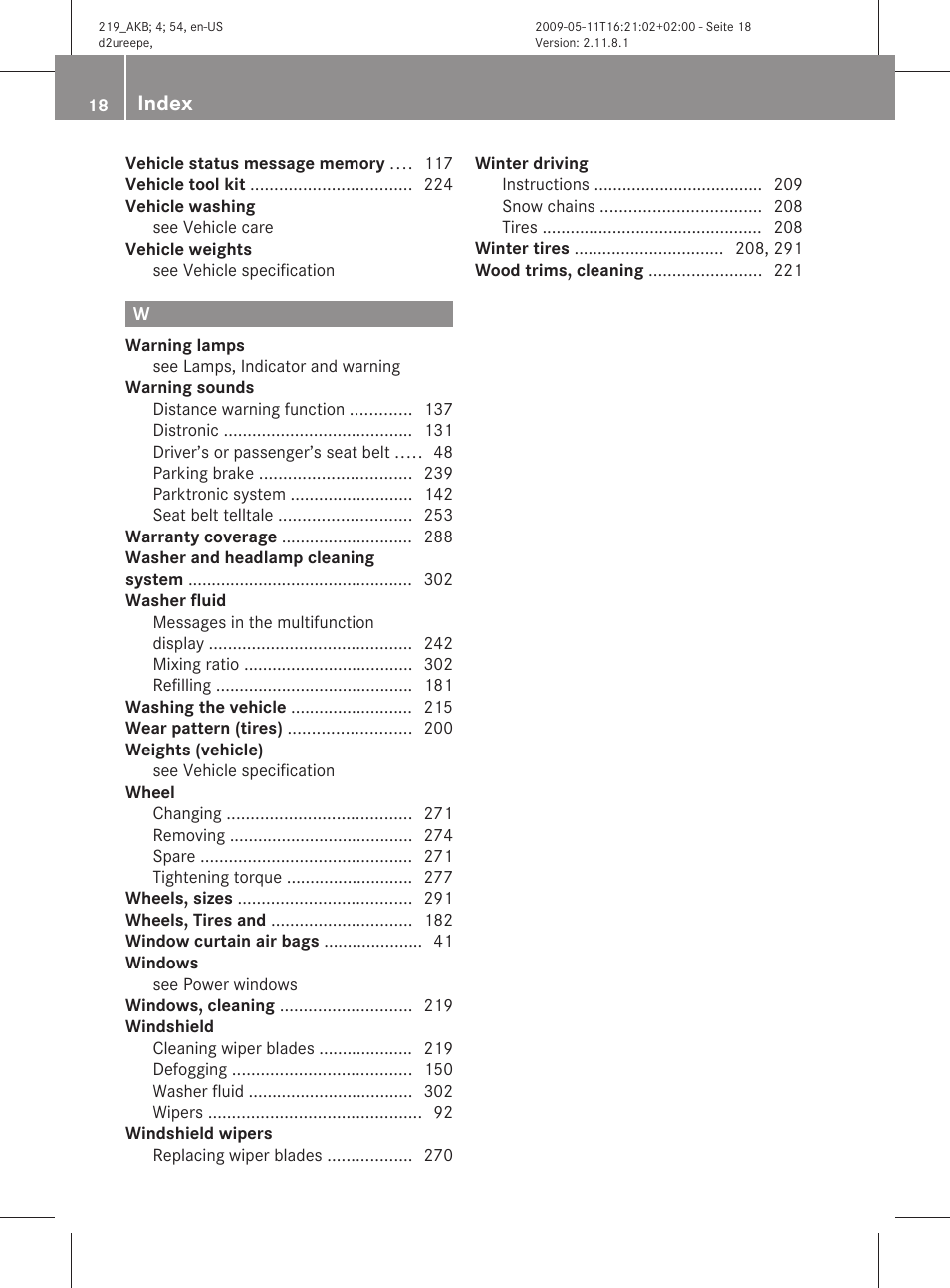 Index | Mercedes-Benz CLS-Class 2010 Owners Manual User Manual | Page 20 / 308