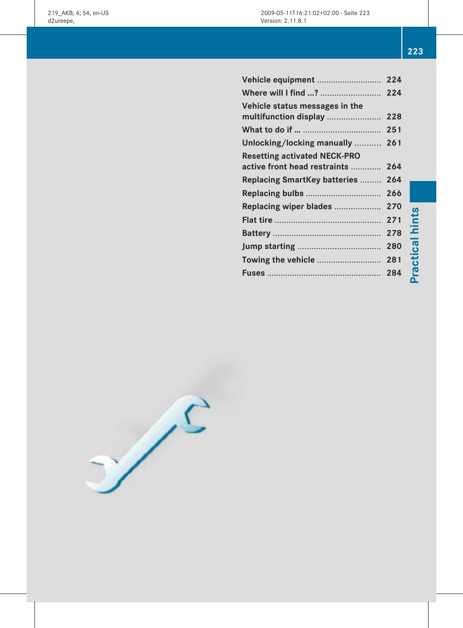 Practical hints | Mercedes-Benz CLS-Class 2010 Owners Manual User Manual | Page 225 / 308