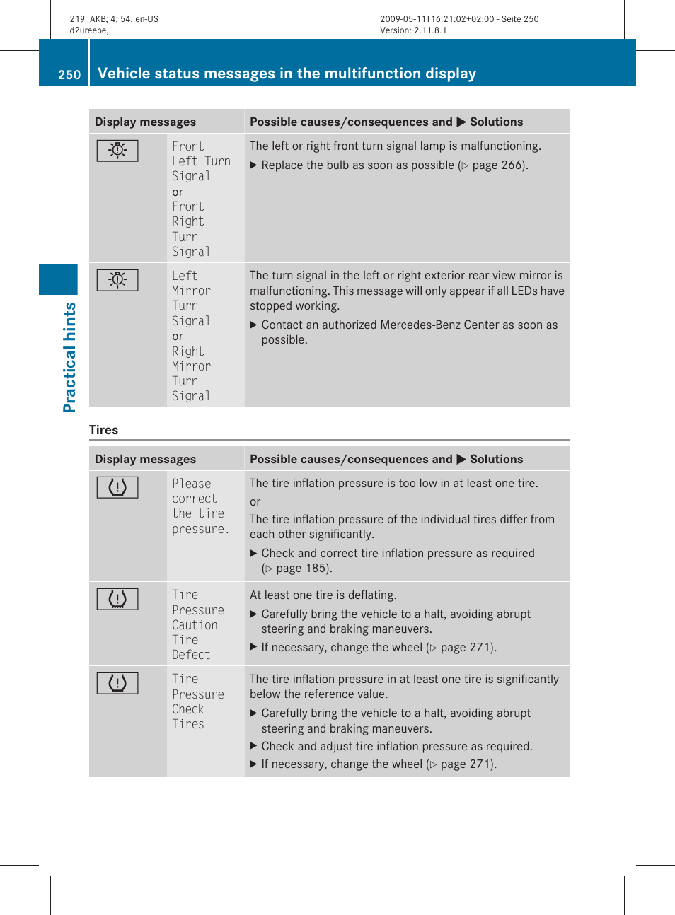 Practical hints | Mercedes-Benz CLS-Class 2010 Owners Manual User Manual | Page 252 / 308
