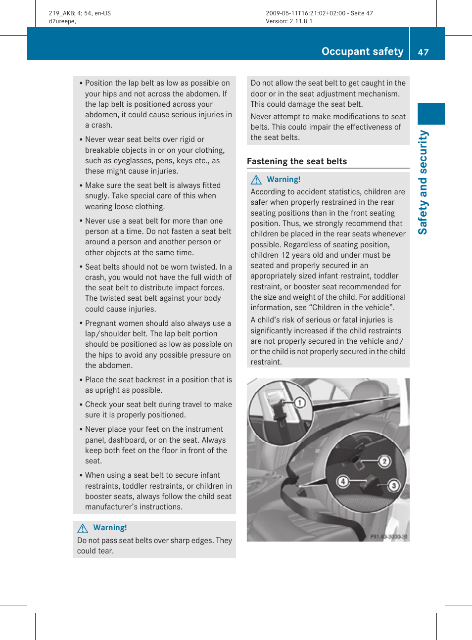 Safety and security, Occupant safety | Mercedes-Benz CLS-Class 2010 Owners Manual User Manual | Page 49 / 308