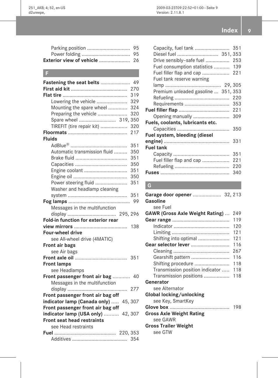 Index | Mercedes-Benz R-Class 2010 Owners Manual User Manual | Page 11 / 364