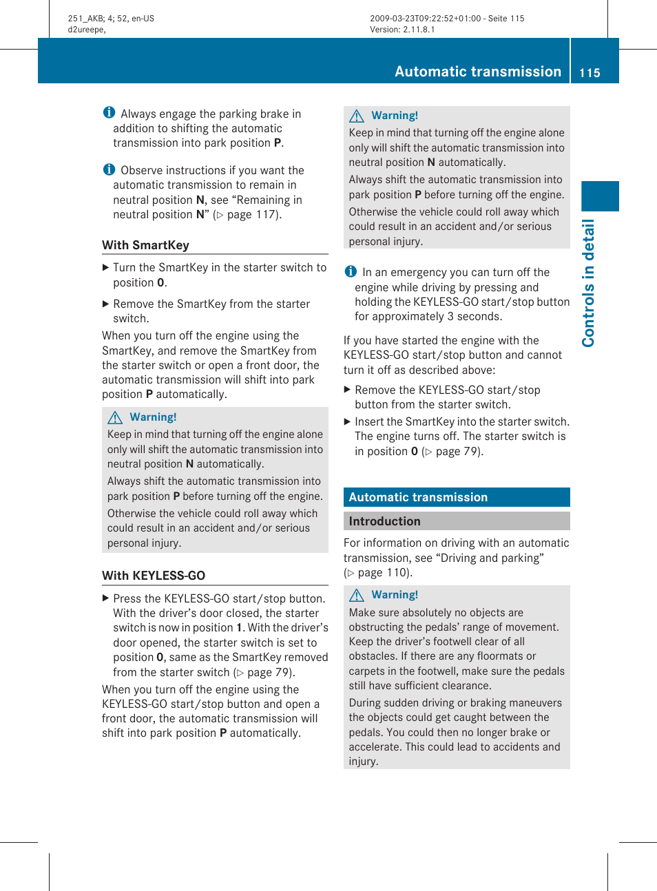 Automatic transmission, Introduction, Transmission | Controls in detail | Mercedes-Benz R-Class 2010 Owners Manual User Manual | Page 117 / 364
