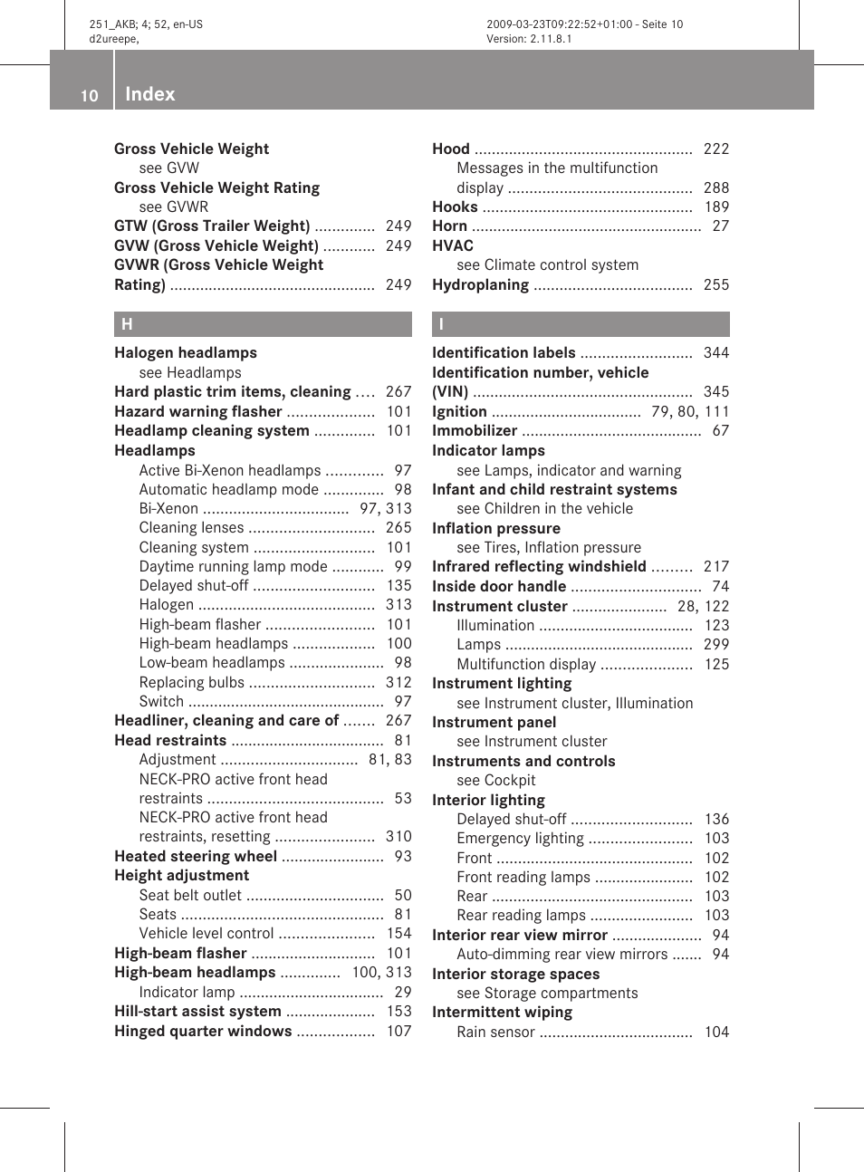 Index | Mercedes-Benz R-Class 2010 Owners Manual User Manual | Page 12 / 364
