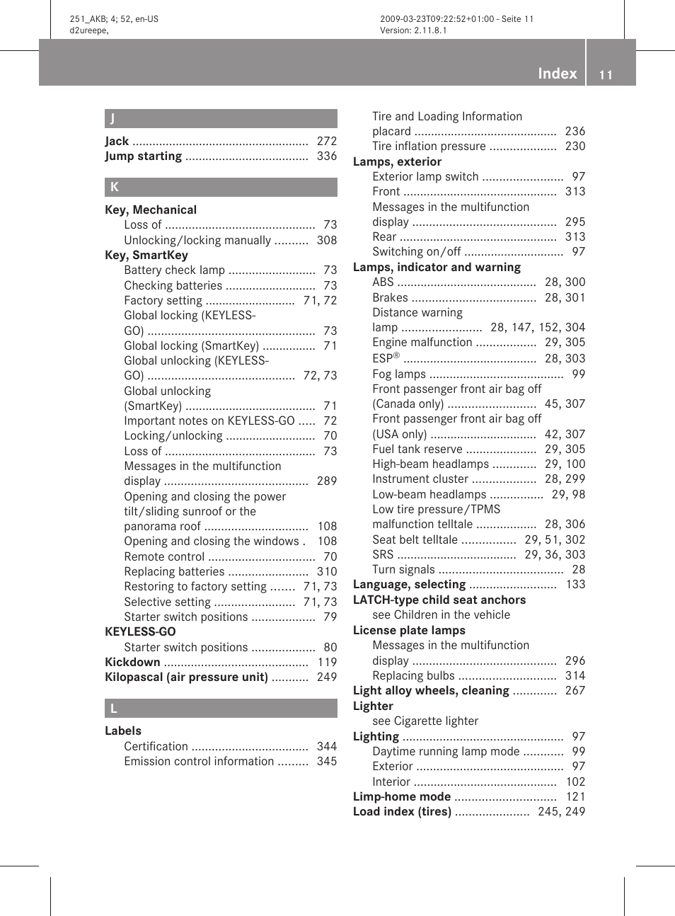 Index | Mercedes-Benz R-Class 2010 Owners Manual User Manual | Page 13 / 364