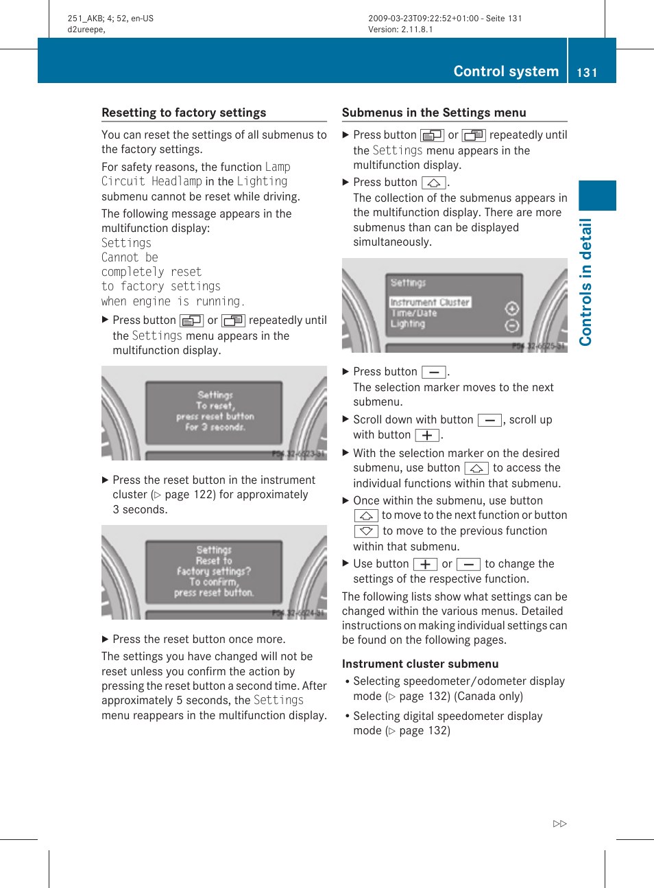 Controls in detail, Control system | Mercedes-Benz R-Class 2010 Owners Manual User Manual | Page 133 / 364