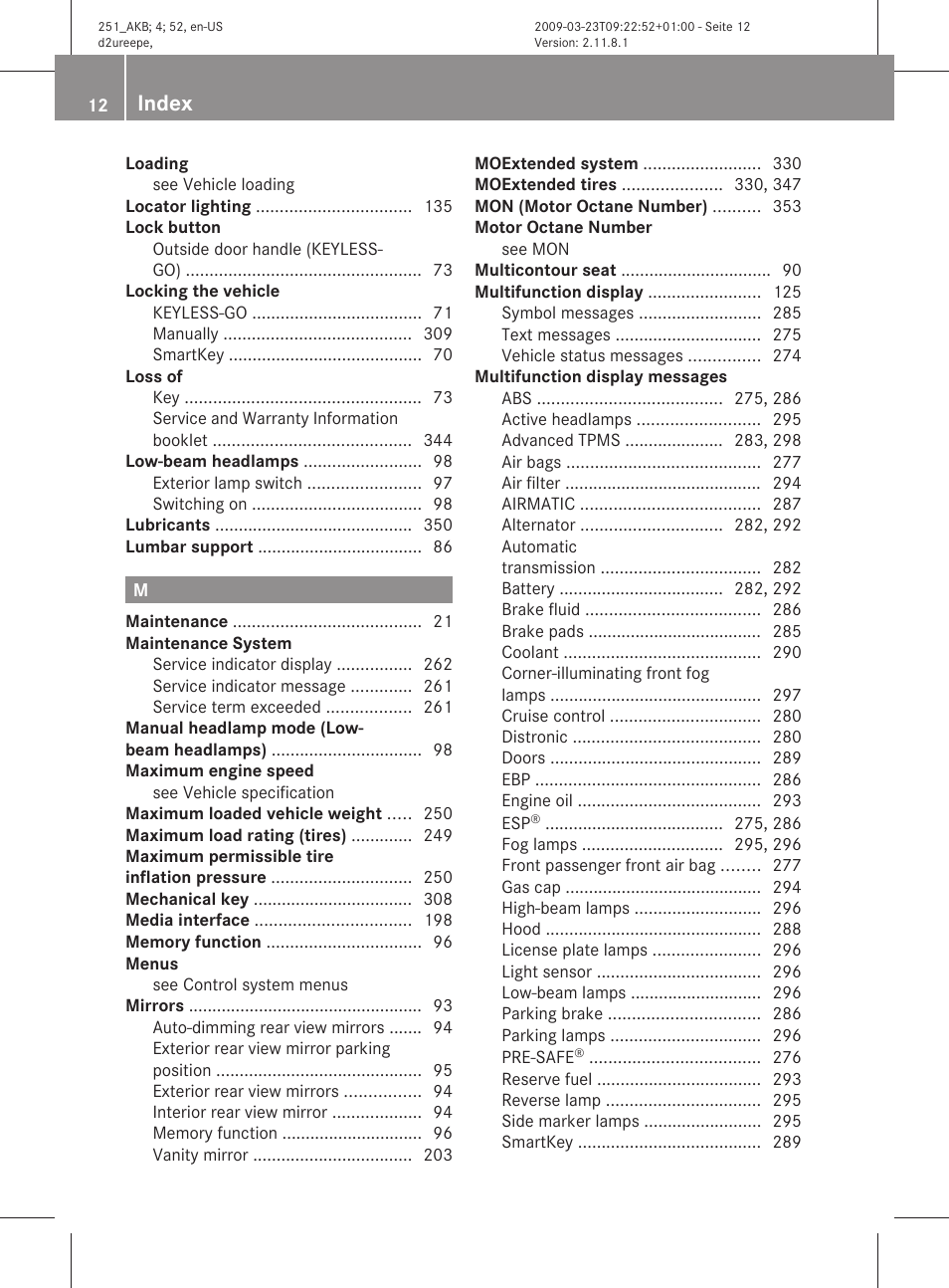 Index | Mercedes-Benz R-Class 2010 Owners Manual User Manual | Page 14 / 364