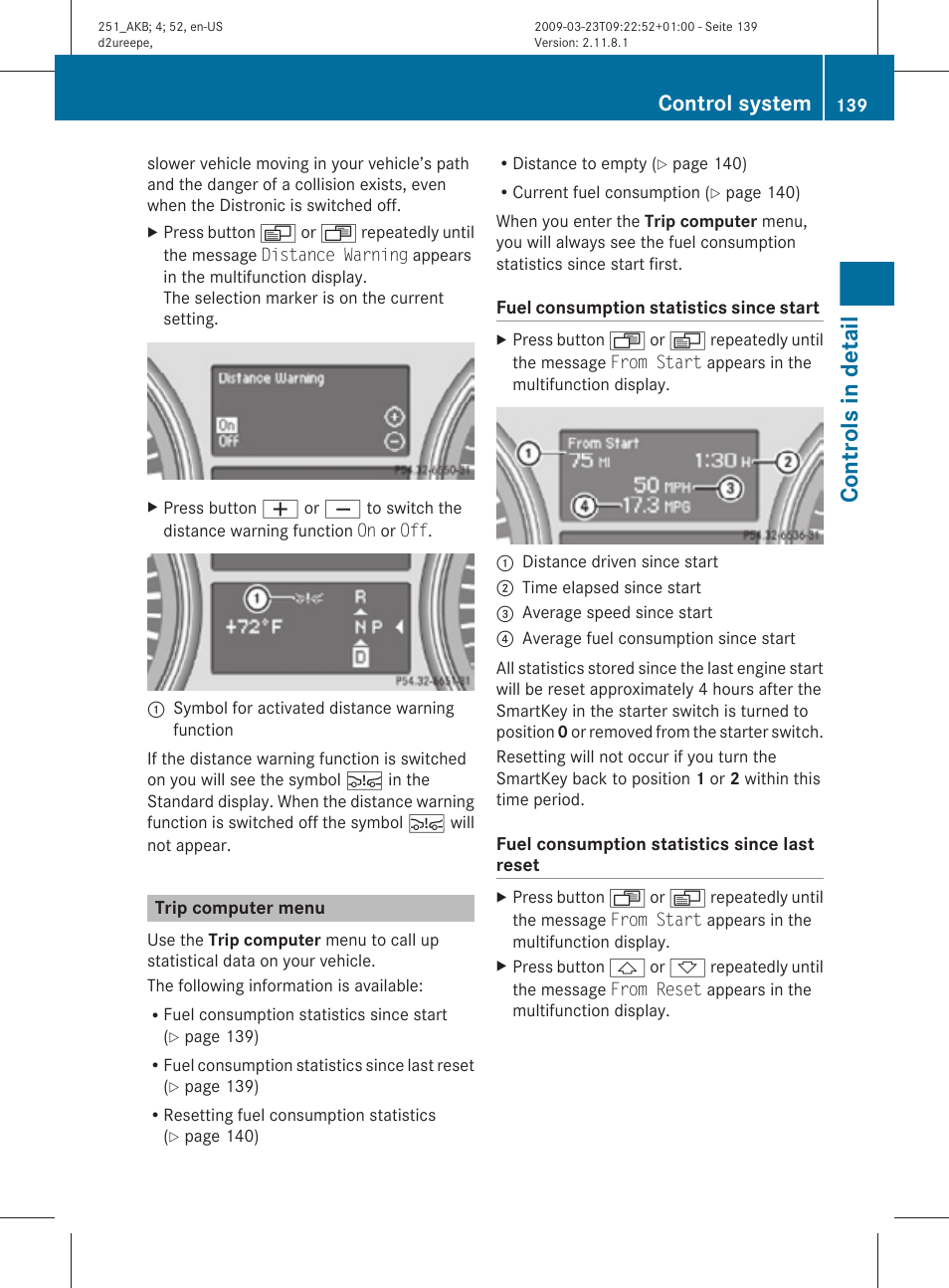 Trip computer menu, Menu, Controls in detail | Control system | Mercedes-Benz R-Class 2010 Owners Manual User Manual | Page 141 / 364