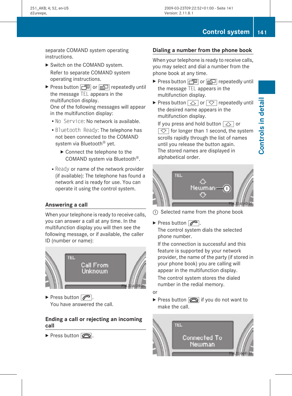 Controls in detail, Control system | Mercedes-Benz R-Class 2010 Owners Manual User Manual | Page 143 / 364