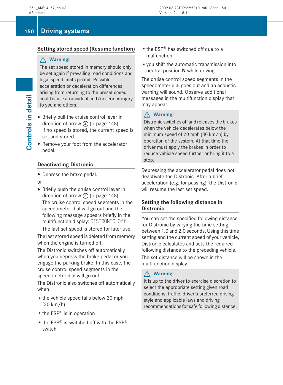 Controls in detail, Driving systems | Mercedes-Benz R-Class 2010 Owners Manual User Manual | Page 152 / 364