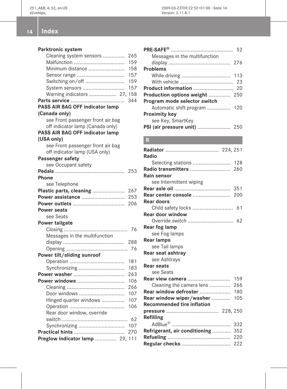 Index | Mercedes-Benz R-Class 2010 Owners Manual User Manual | Page 16 / 364