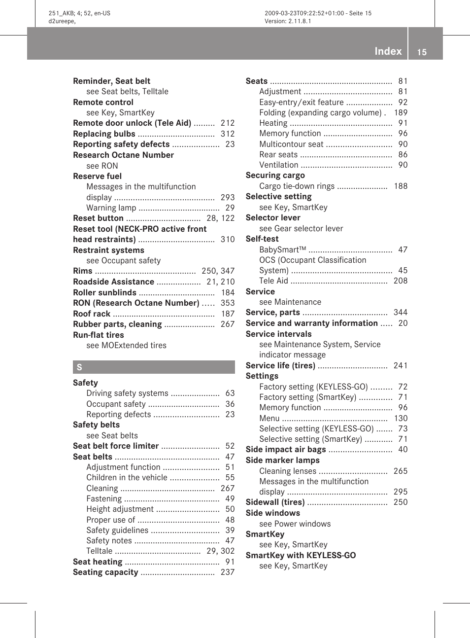 Index | Mercedes-Benz R-Class 2010 Owners Manual User Manual | Page 17 / 364
