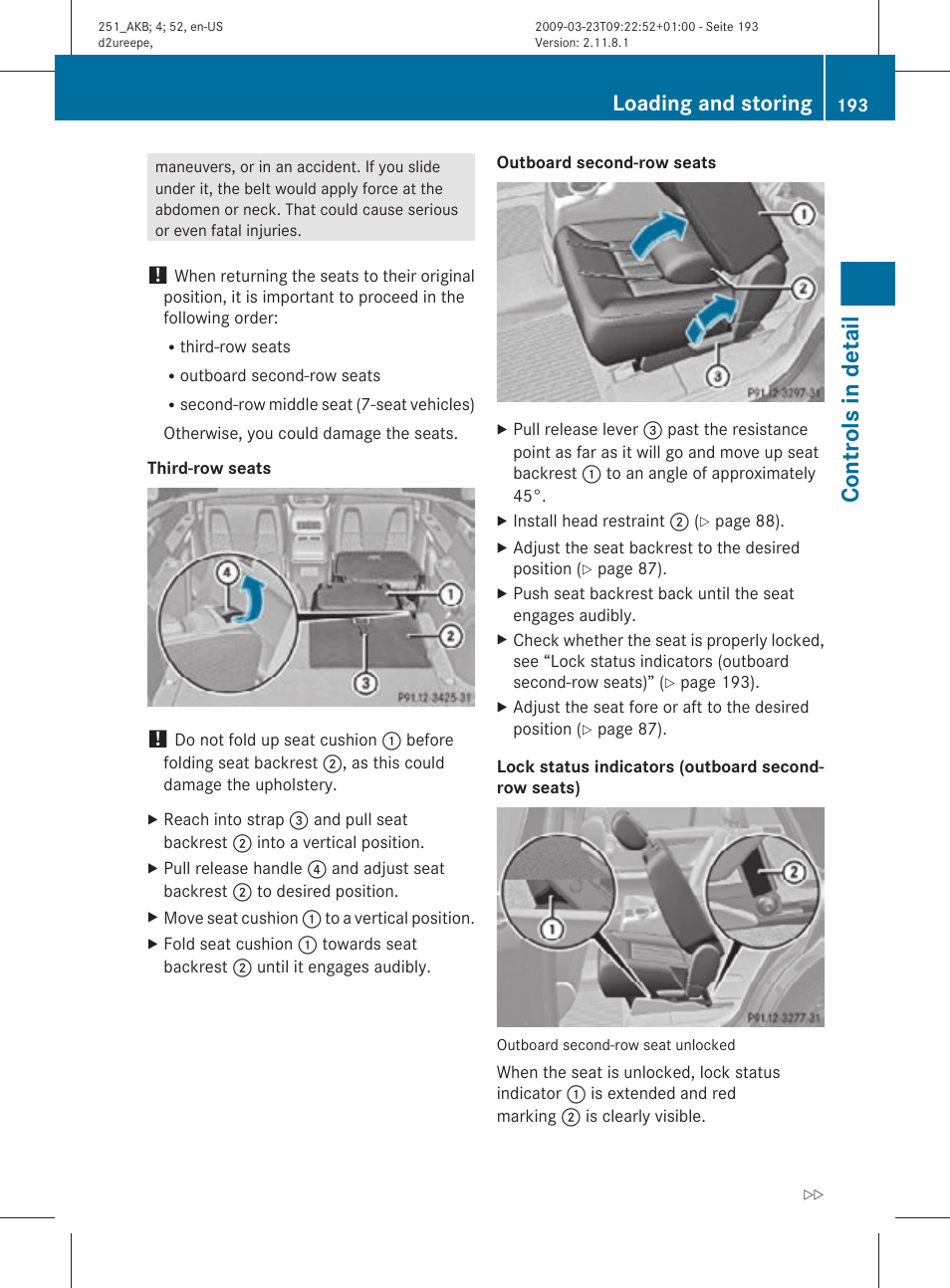 Controls in detail, Loading and storing | Mercedes-Benz R-Class 2010 Owners Manual User Manual | Page 195 / 364