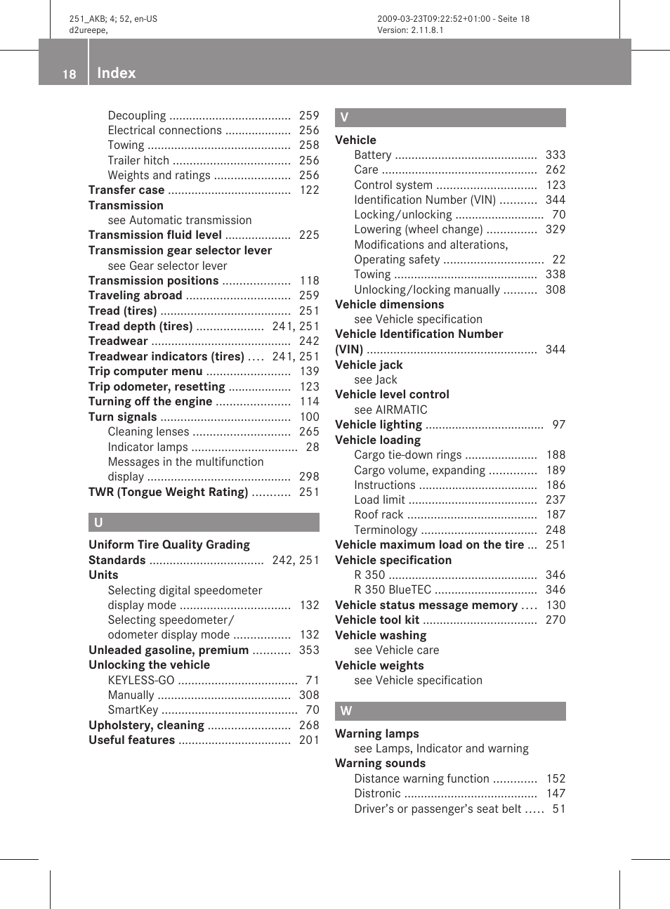 Index | Mercedes-Benz R-Class 2010 Owners Manual User Manual | Page 20 / 364