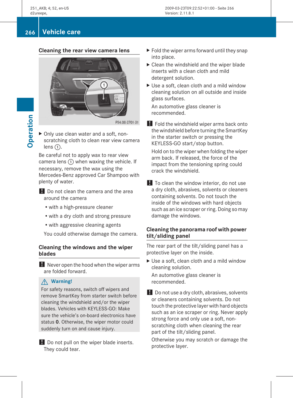 Operation, Vehicle care | Mercedes-Benz R-Class 2010 Owners Manual User Manual | Page 268 / 364