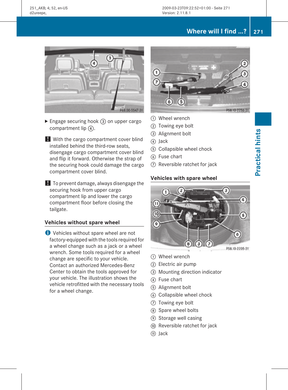 Practical hints, Where will i find | Mercedes-Benz R-Class 2010 Owners Manual User Manual | Page 273 / 364