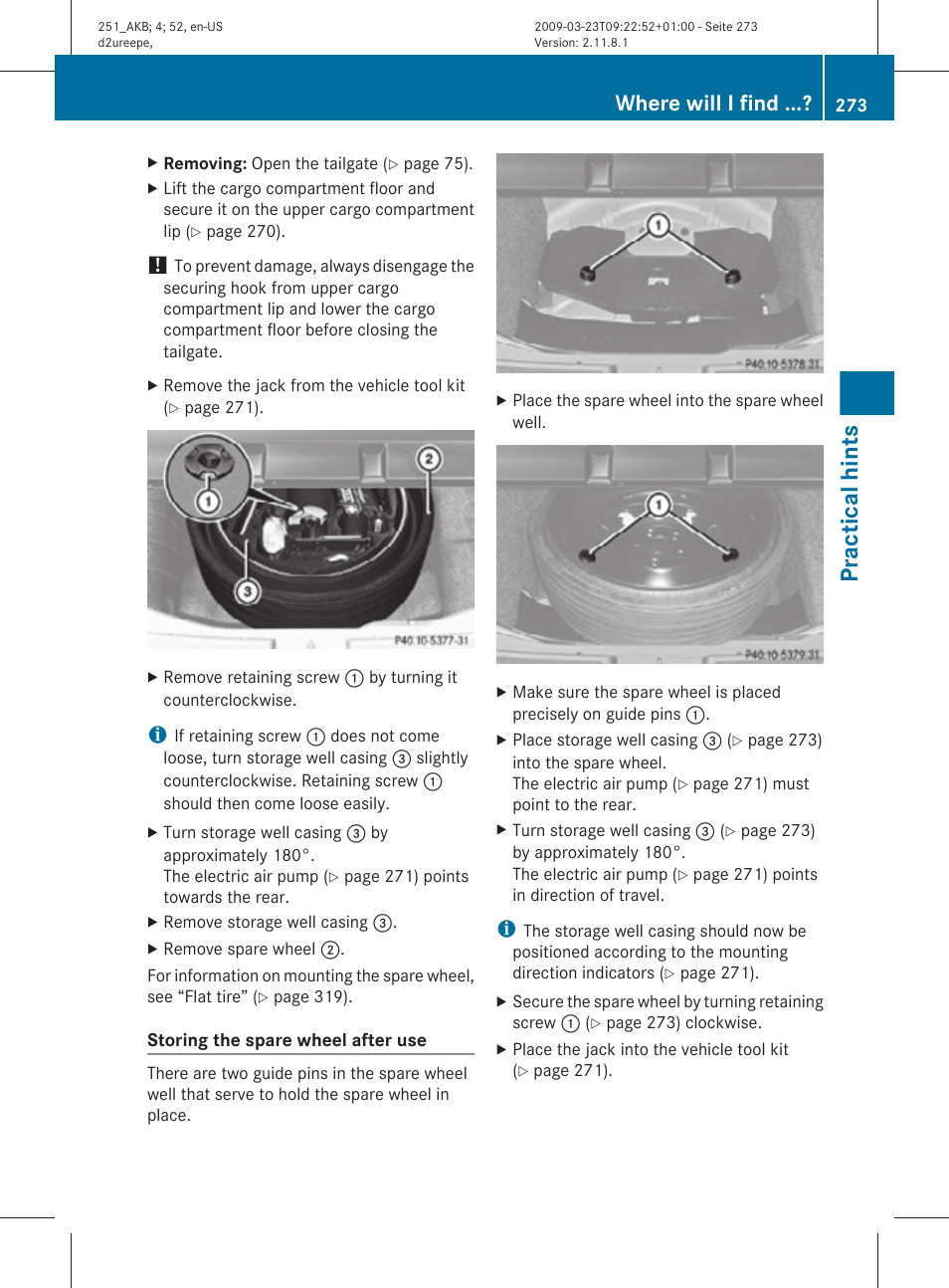 Practical hints, Where will i find | Mercedes-Benz R-Class 2010 Owners Manual User Manual | Page 275 / 364