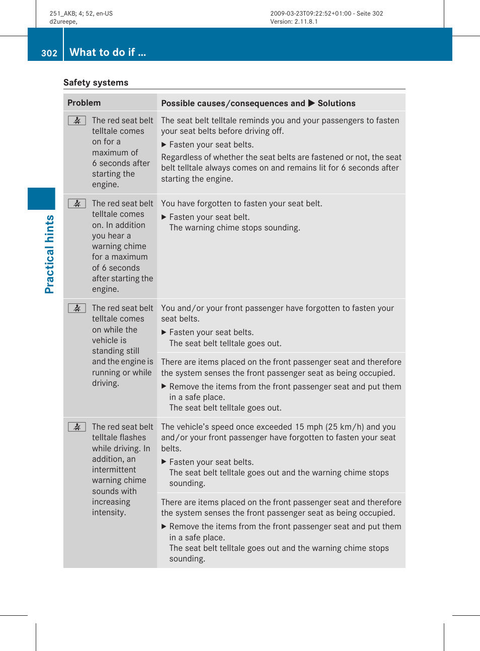 Practical hints, What to do if | Mercedes-Benz R-Class 2010 Owners Manual User Manual | Page 304 / 364